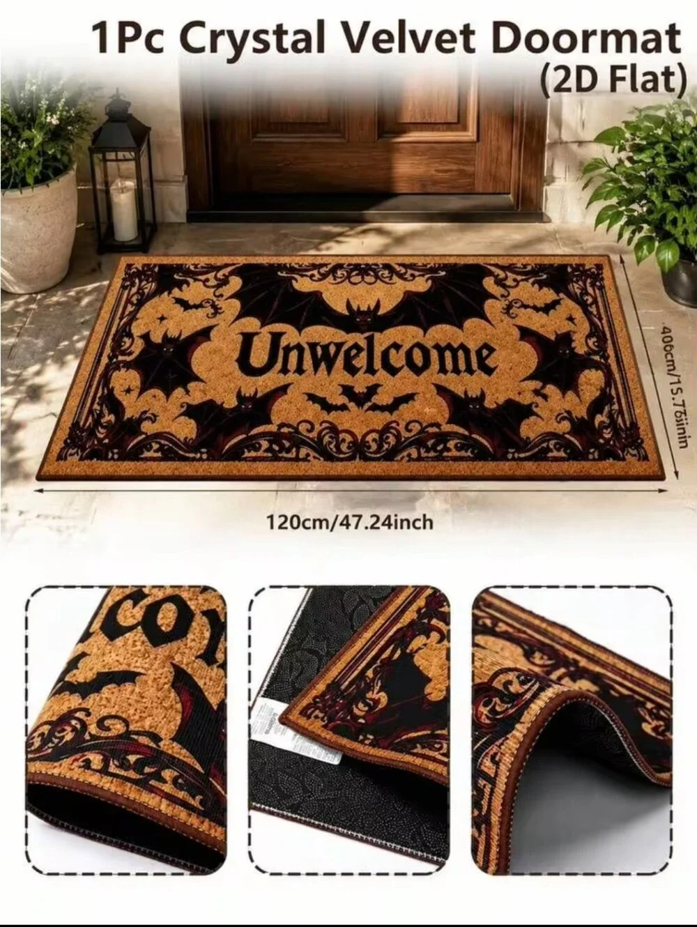 NWT Unwelcome Funny Bat Halloween Fall Welcome Doormat